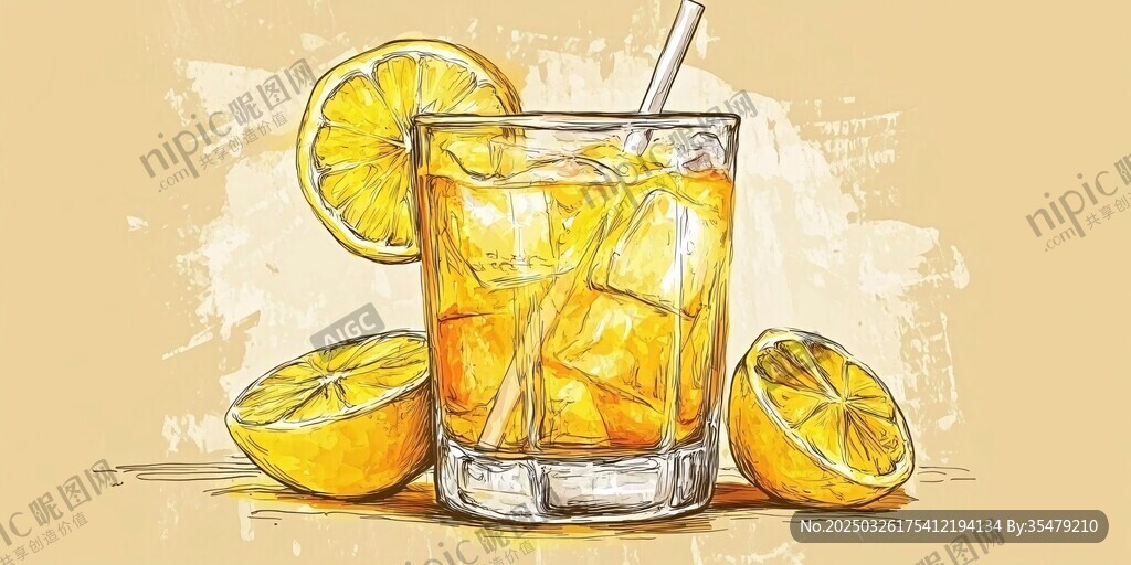 一杯冰爽柠檬饮品插画