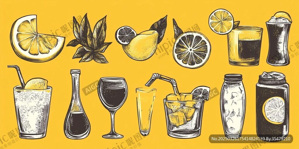 手绘多彩饮品插画集合