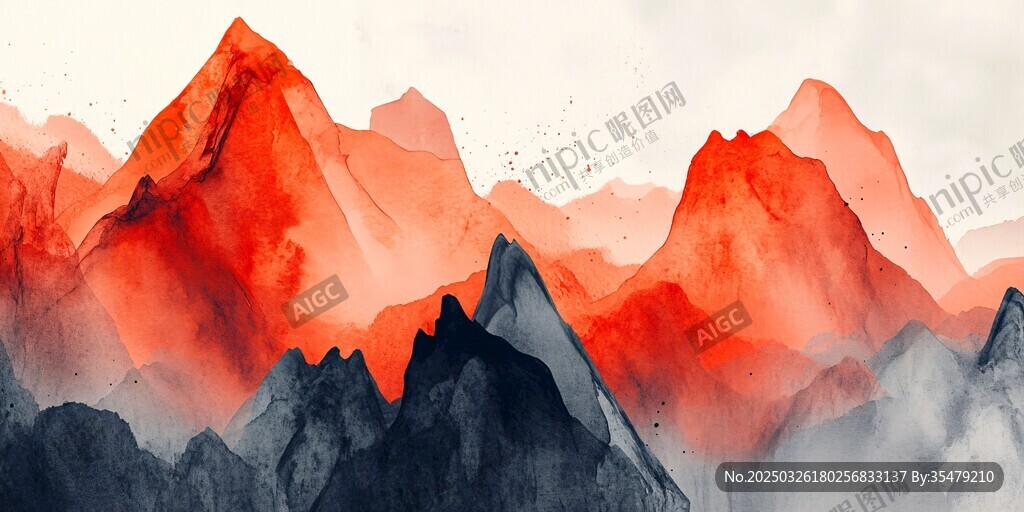 水墨红峰绘就壮丽山色