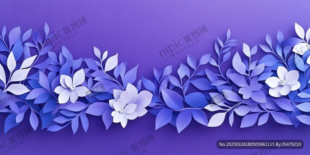 紫色花卉剪纸风装饰图案