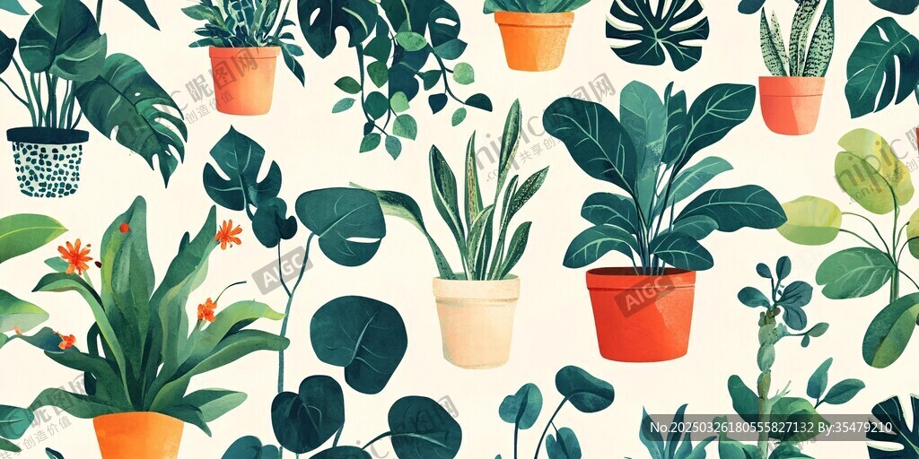 室内盆栽植物图案插画