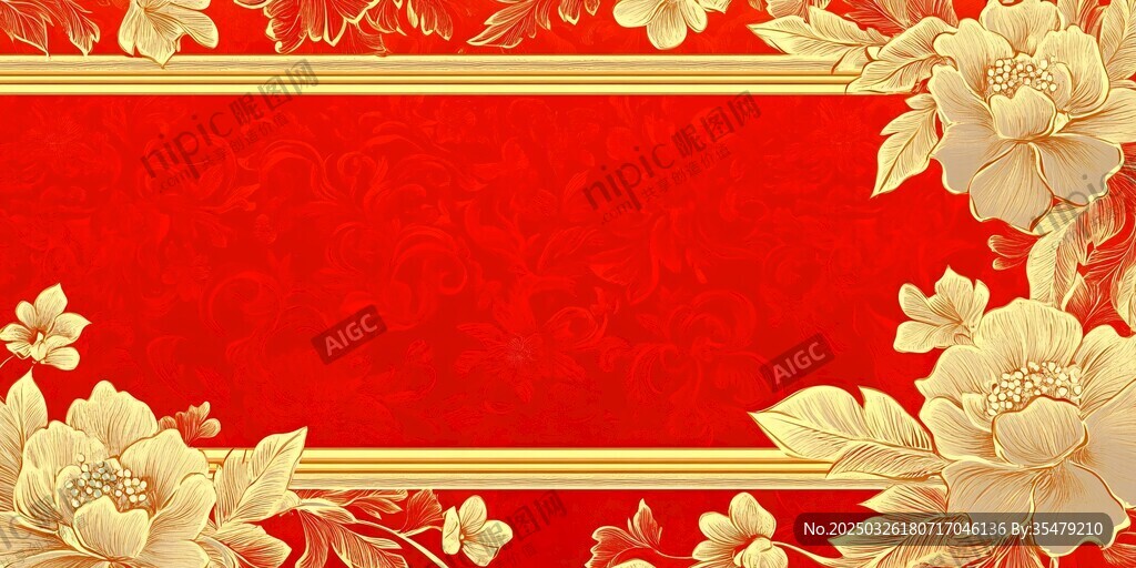 红色金花卉边框喜庆背景图