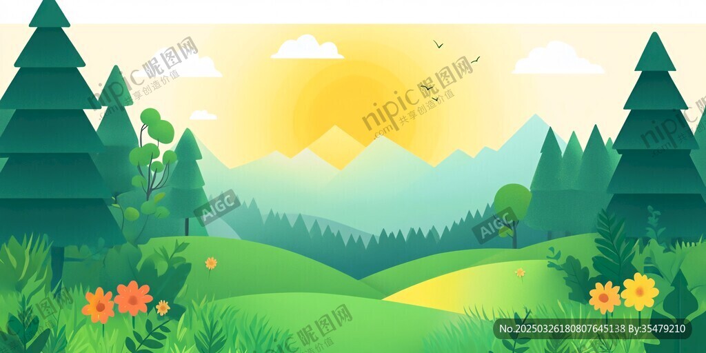 夏日山林风光插画