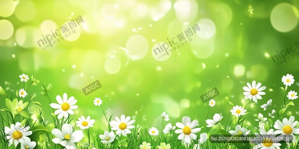 春日雏菊草地梦幻背景图