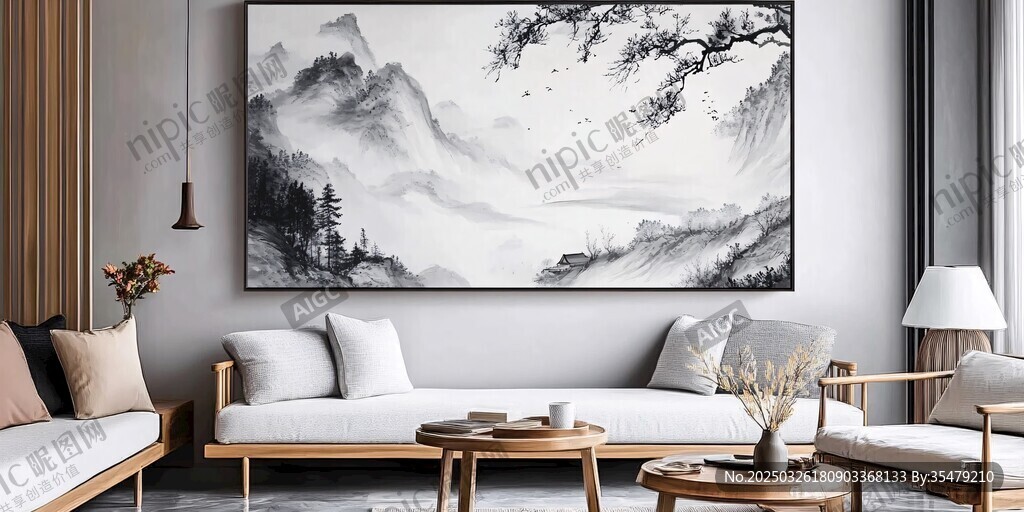中式客厅的山水墨画装饰
