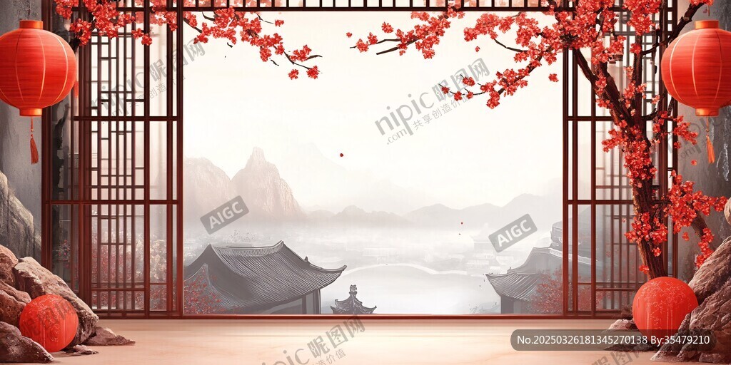 中式古典庭院景致画面