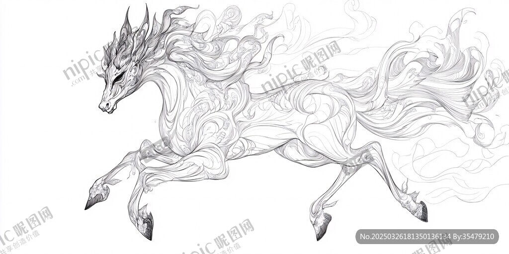 奇幻奔腾神兽线条艺术图