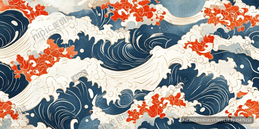 日式海浪花卉纹理图案