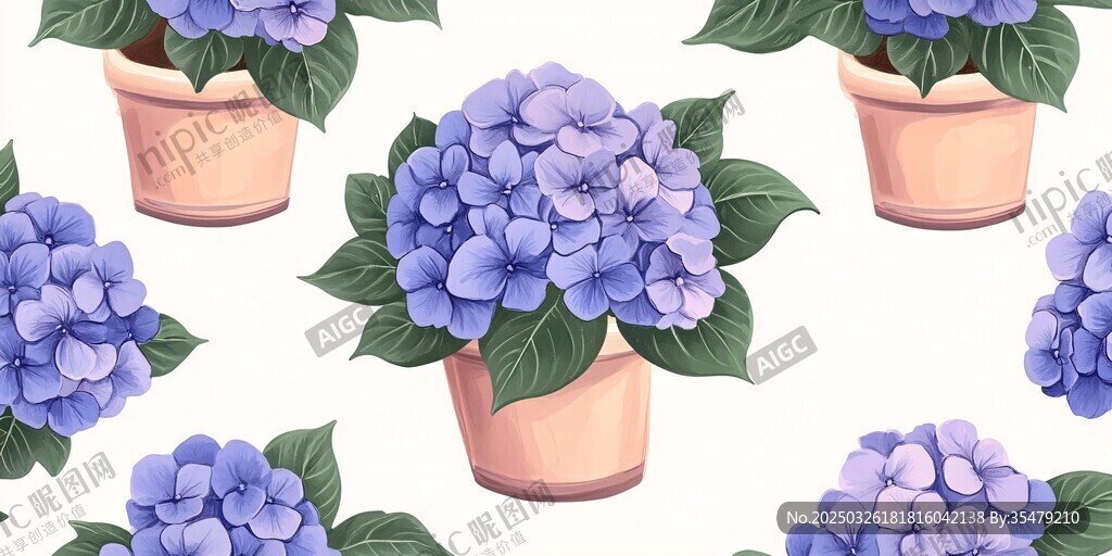 紫色绣球花盆图案素材