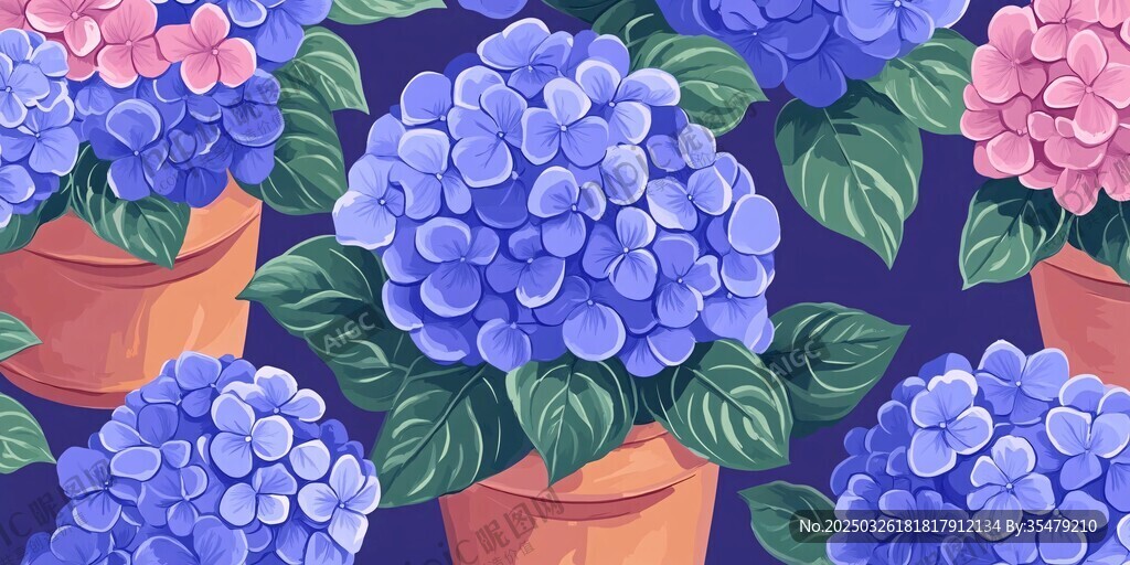 盆栽绣球花图案设计