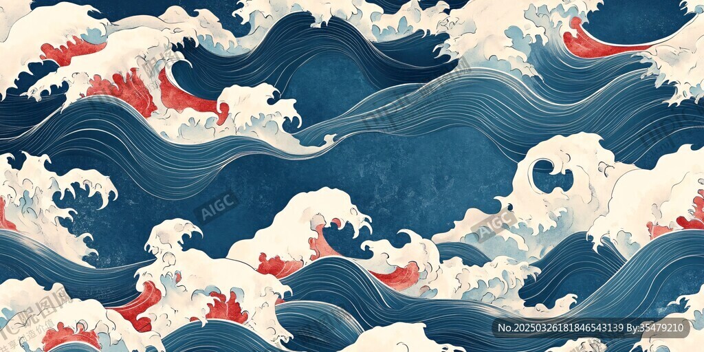 日式海浪图案纹理背景