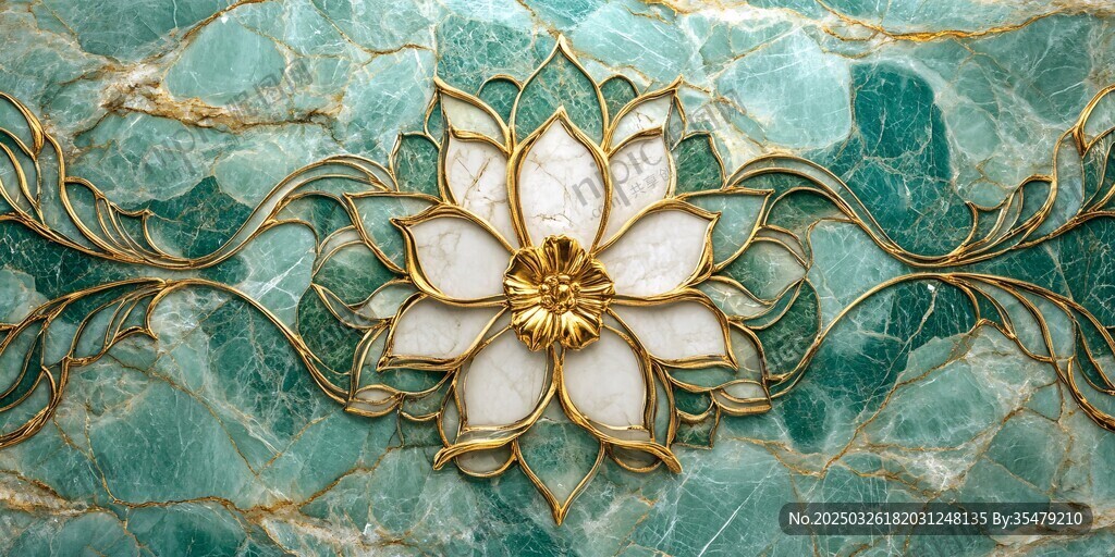 绿玉石上的金色精美莲花
