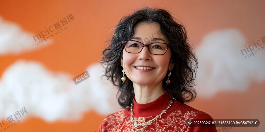微笑红衣女士的优雅风采