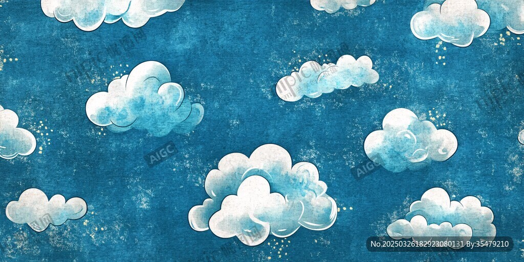 蓝色梦幻云朵水彩背景图