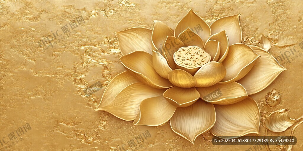 金色立体莲花浮雕背景图