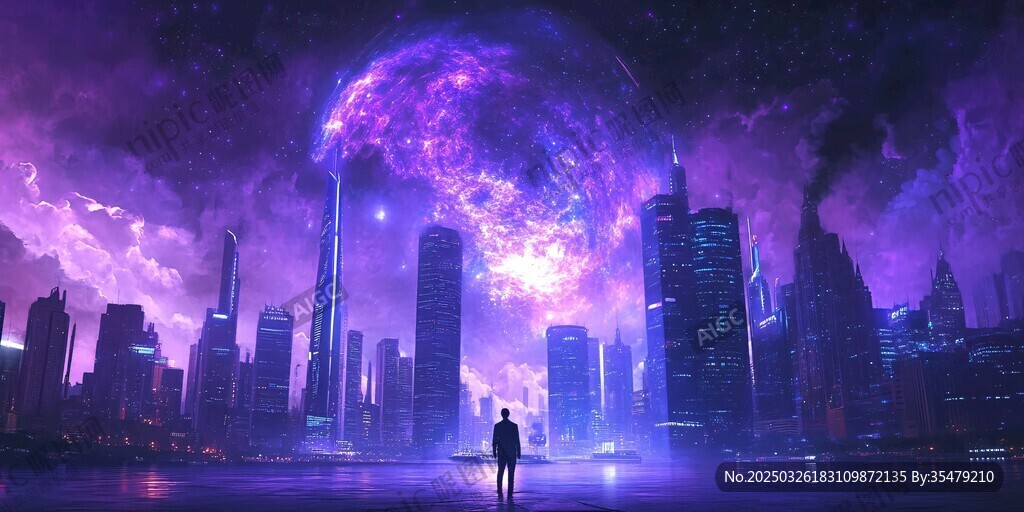 梦幻都市下的孤独身影