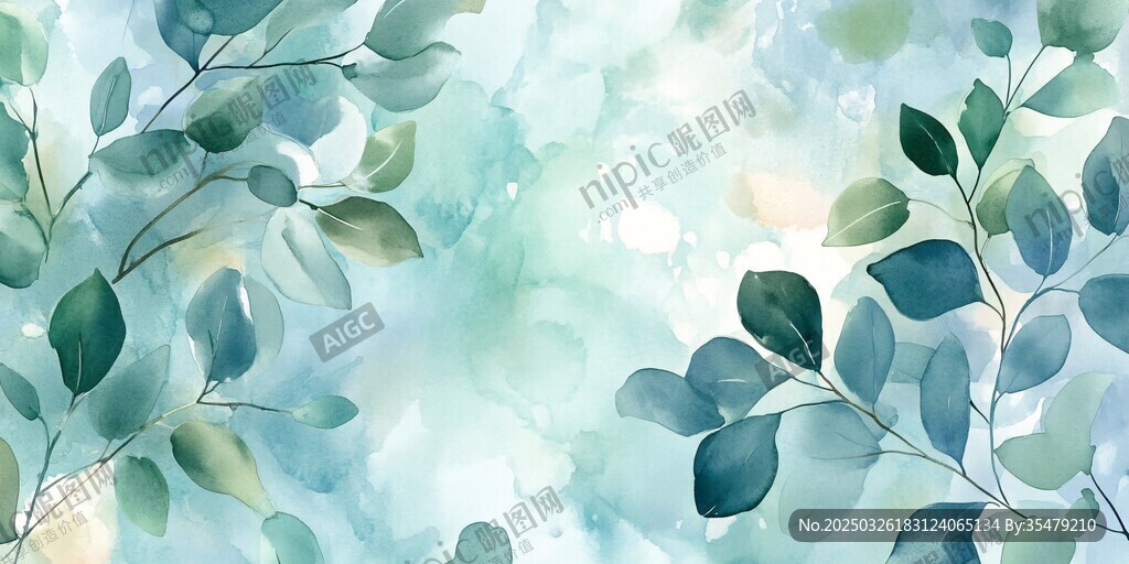 清新水彩风绿植背景图