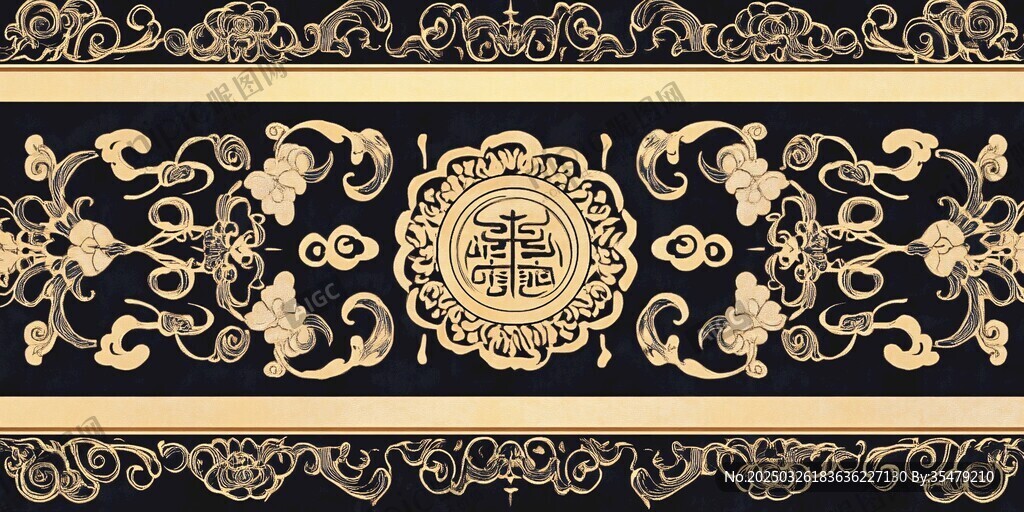 中式古典黑金花纹装饰图案
