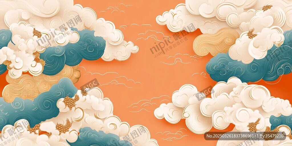 中式古风祥云插画背景图
