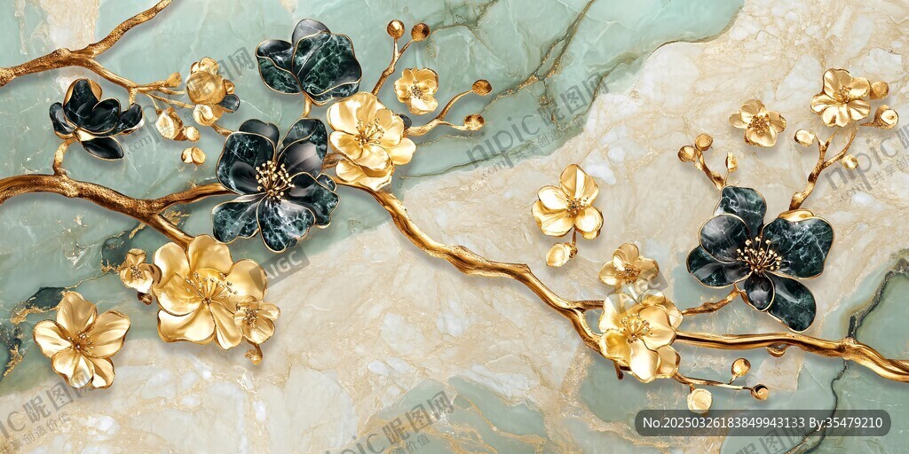 金枝玉花装饰画纹理精美