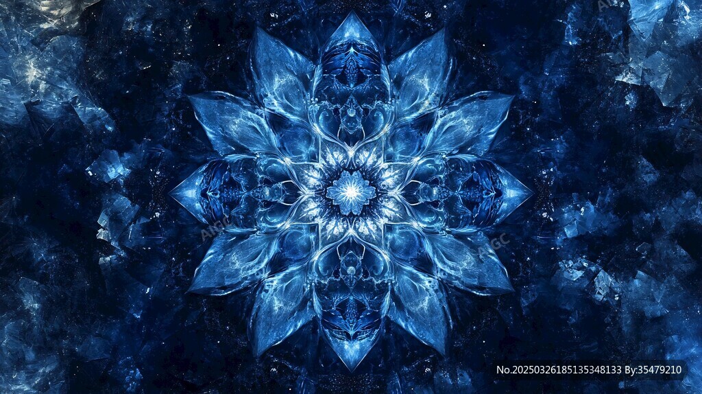 蓝色梦幻对称冰晶图案