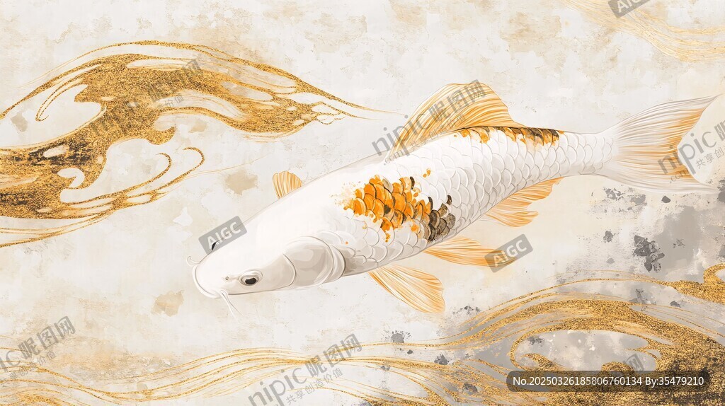 水墨金鲤游弋图