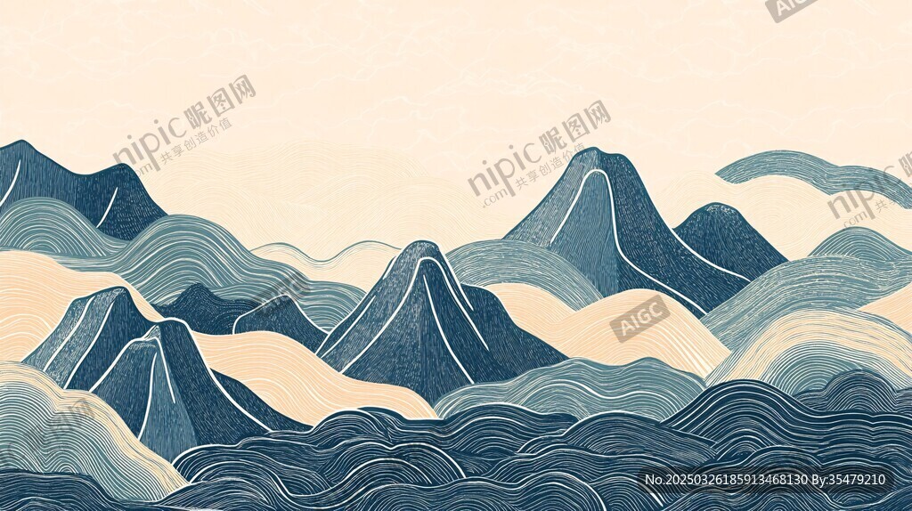 中式山水意境插画