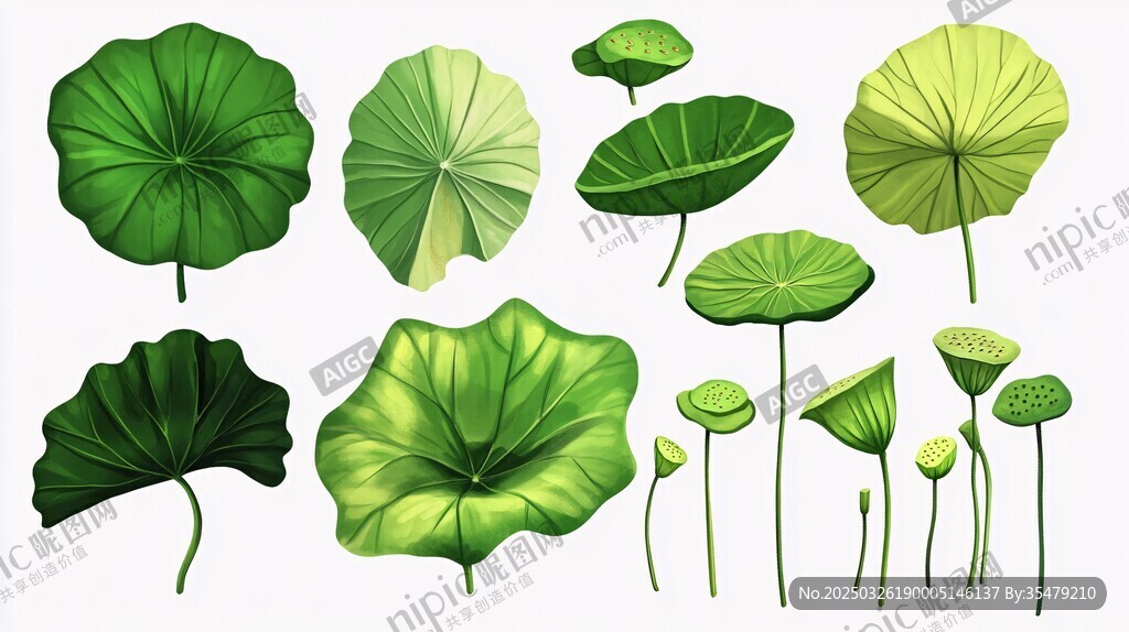 清新荷叶插画素材集合
