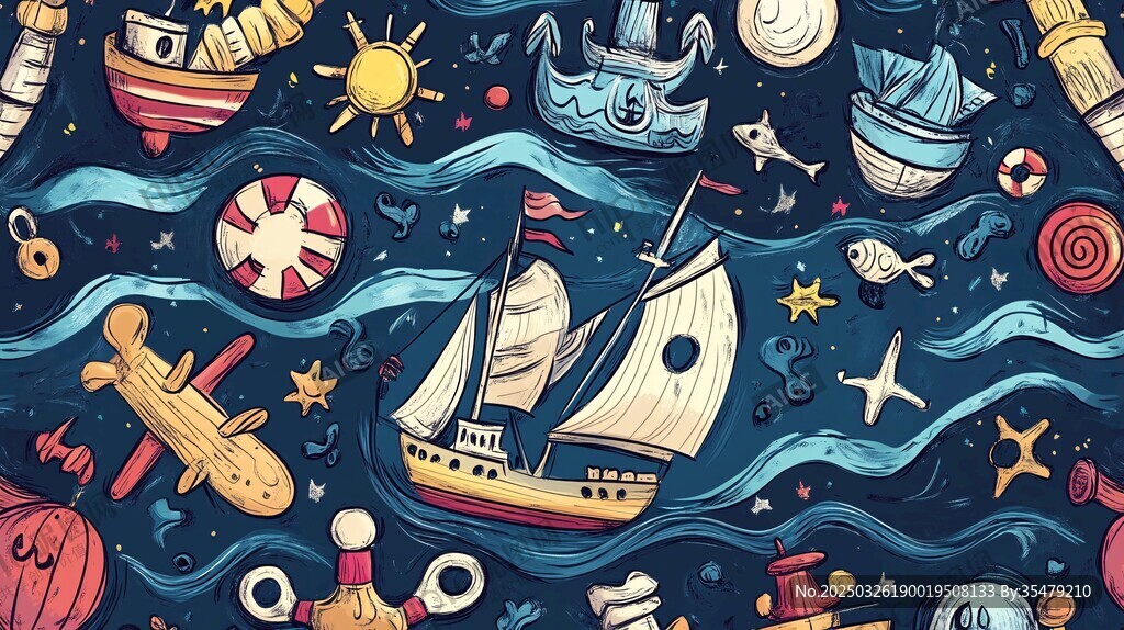 海洋冒险元素插画