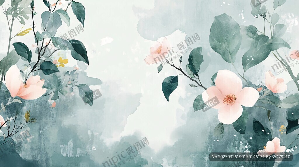 水墨风花卉诗意背景图