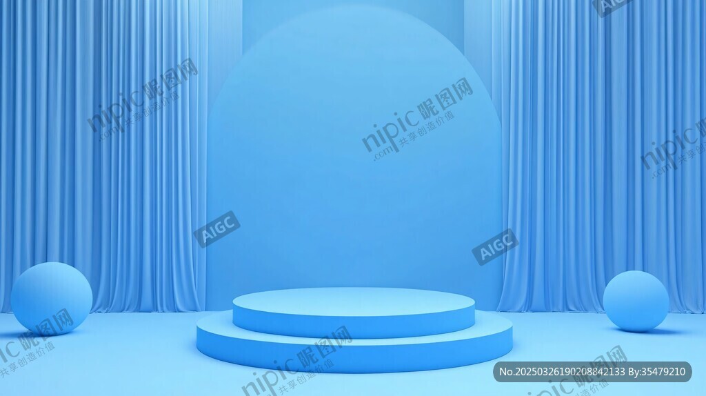 蓝色简约立体展示空间场景