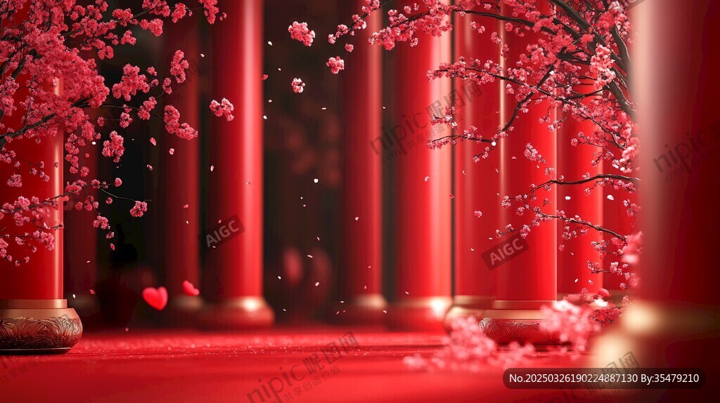 红柱繁花浪漫中式场景
