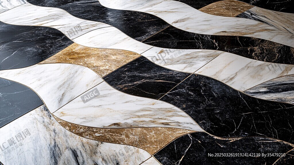 黑白金大理石波浪纹地板
