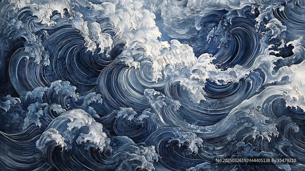 汹涌澎湃的海洋波涛景象