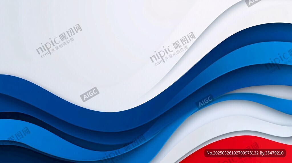 蓝白红三色波浪形背景图