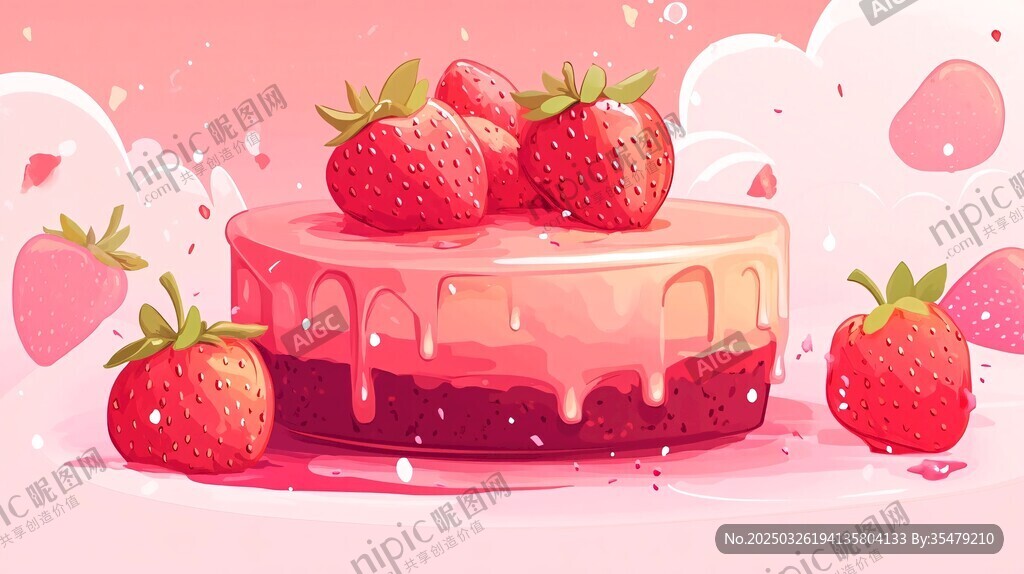甜蜜草莓蛋糕插画