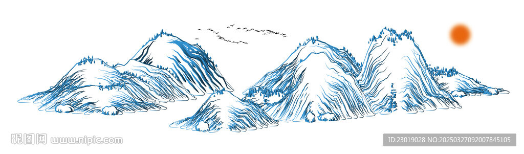 线条山水壁画