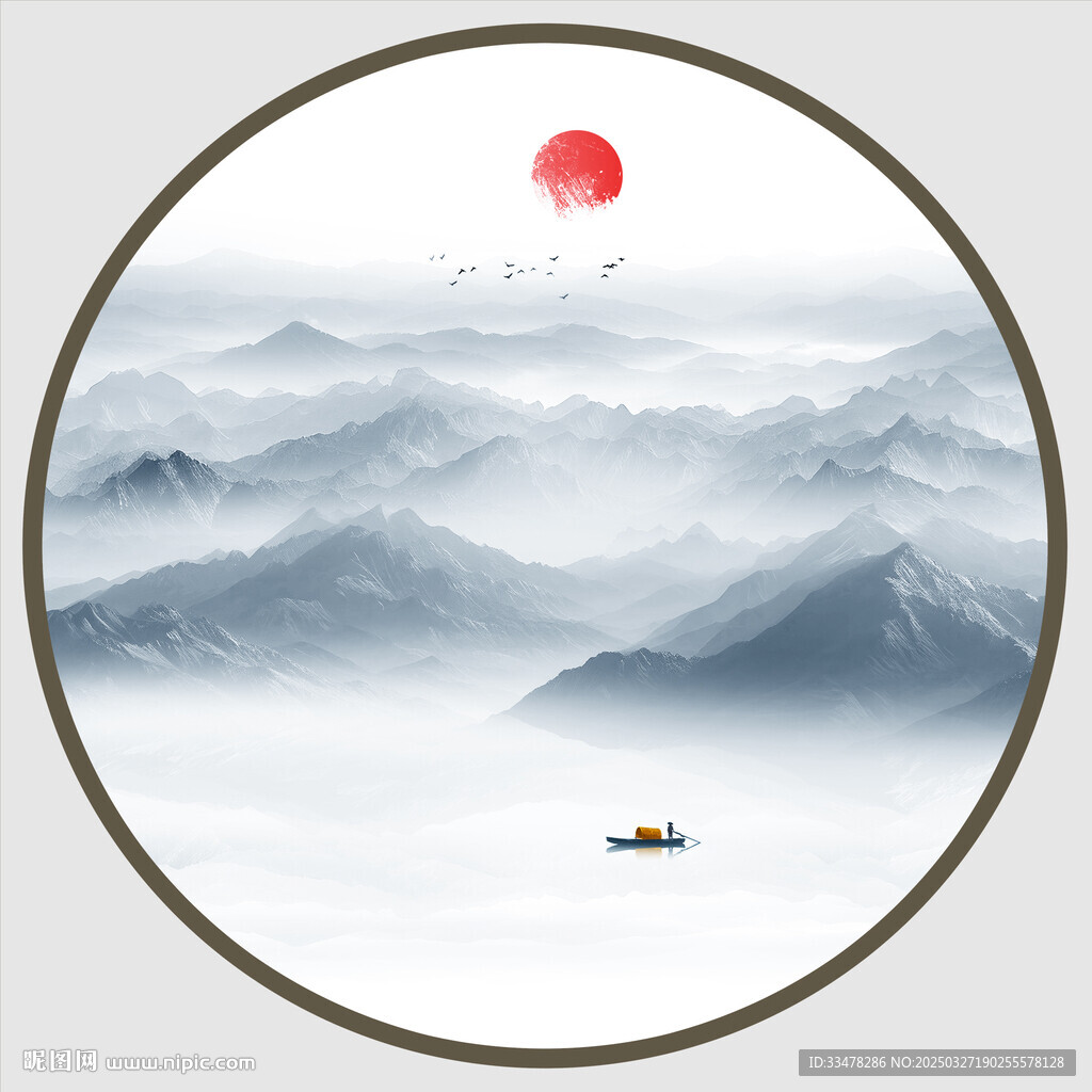 圆形意境山水画