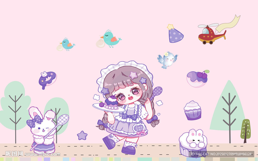 卡通小女孩背景墙
