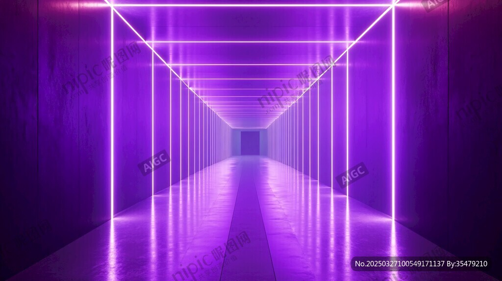 梦幻紫色霓虹光影隧道