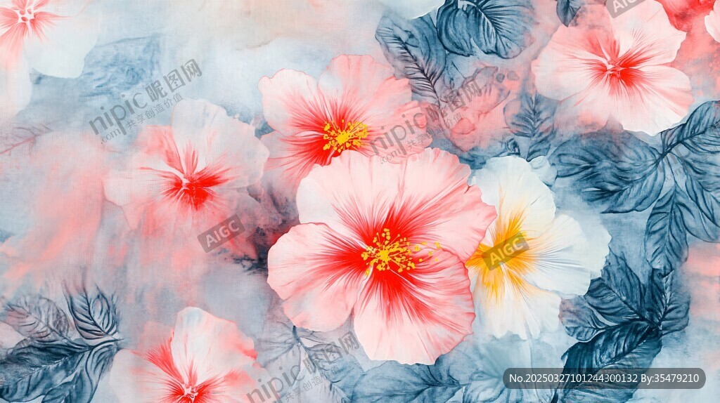 梦幻水彩花卉图案
