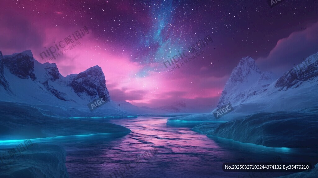梦幻极光下的冰雪山川奇景