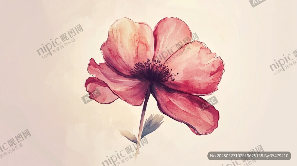 水彩绘就的娇艳粉色花朵