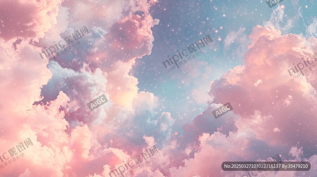 梦幻粉蓝云海星空美景