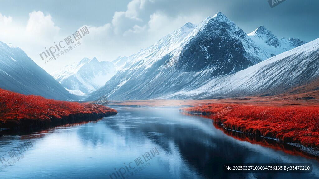 雪山红原间的静谧湖景
