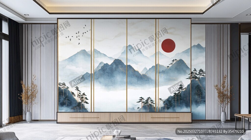 中式山水客厅背景墙设计