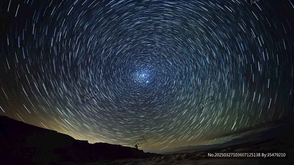 星轨夜空下的静谧沙漠