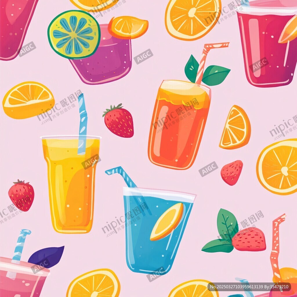 缤纷果汁插画图案设计