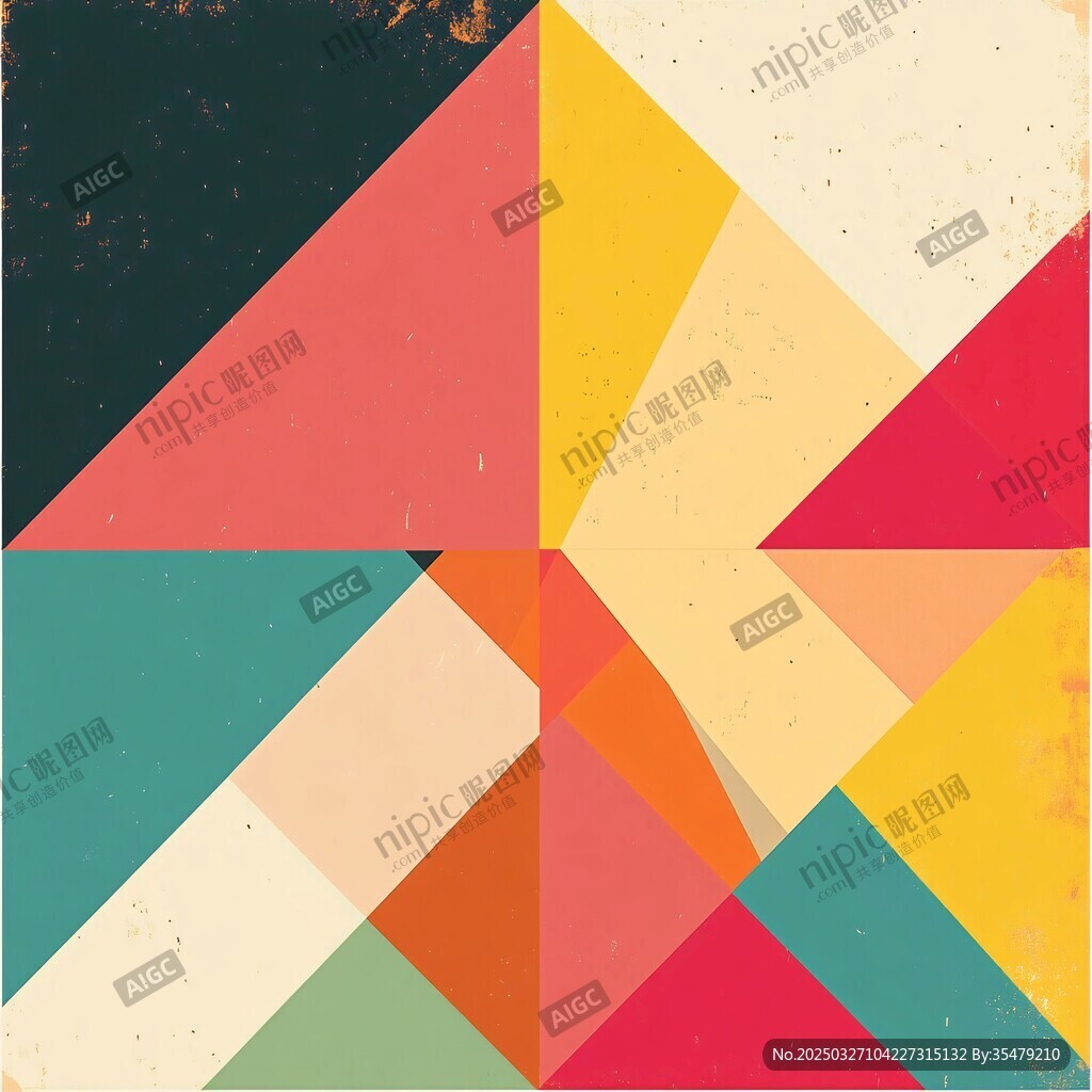 几何拼接多彩复古风图案