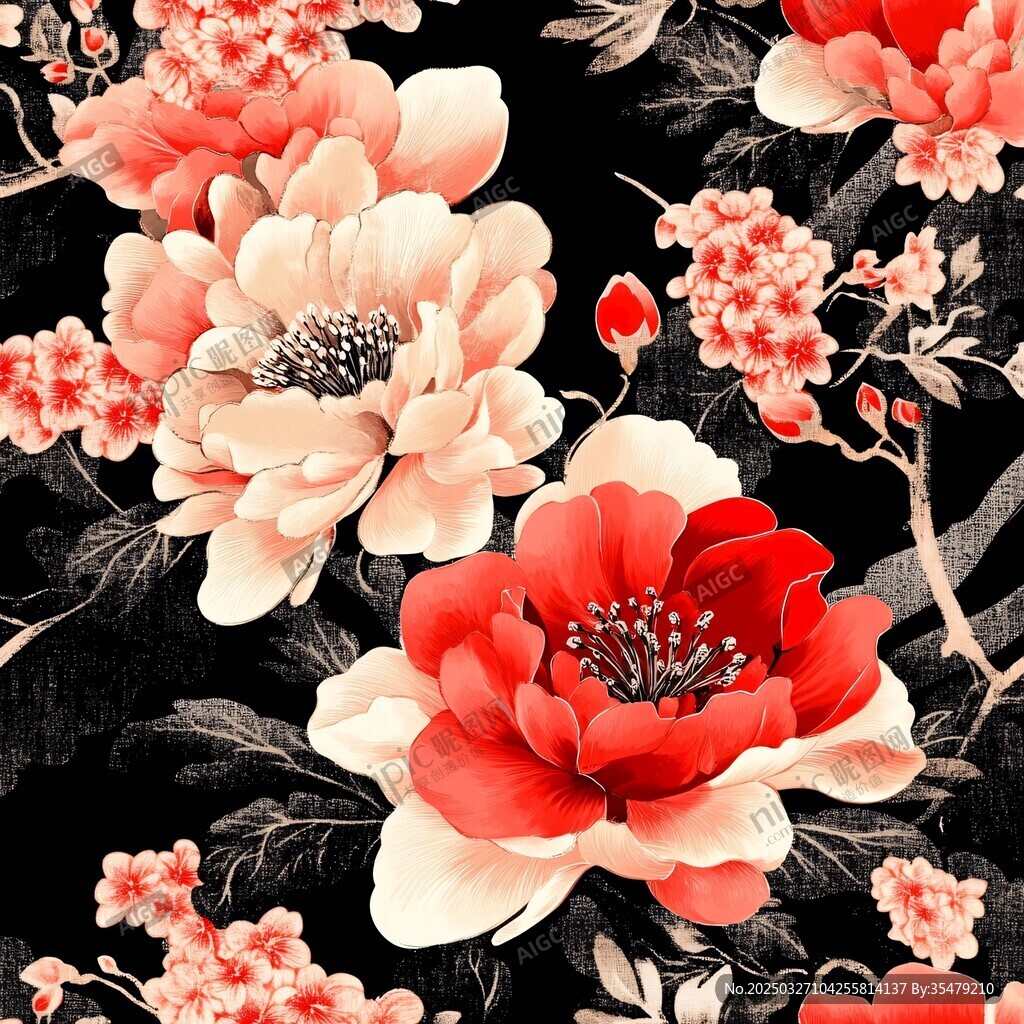 中式花卉图案 典雅牡丹绘
